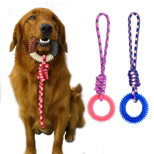 Interactive Training Dog Toys for Small Medium Dogs Rubber Spiked Ring with Rope Chewing Toys Dog Teeth Cleaning Pet Supplies