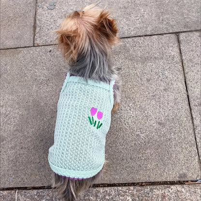 Sweet Puppy Dog Camisole Vest for Small Dogs Summer Pet Clothes Pomeranian Maltese Shirts mascotas Flower Embroidered Clothing