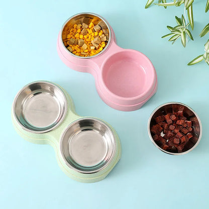 Pet Stainless Steel Bowls Double Puppy Dog Food and Water Bowls Set Cat Bowls Pet Feeder Dishes Dual Bowls for Small Dogs Cats