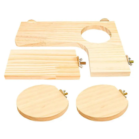 4 Pieces Hamster Wood Platform Set Wood Round Station Board L-shaped Round Hole Standing Platform Hamster Cage Accessories