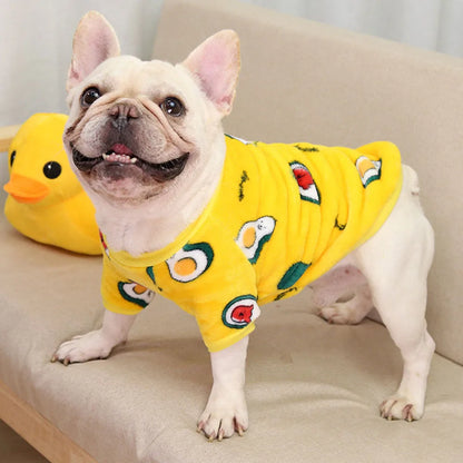Warm Pet Clothing for Winter Soft Coral Fleece Dog Hoodies Cute Printed Puppy Small Dog Sweater French Bulldog Coat Cats Clothes