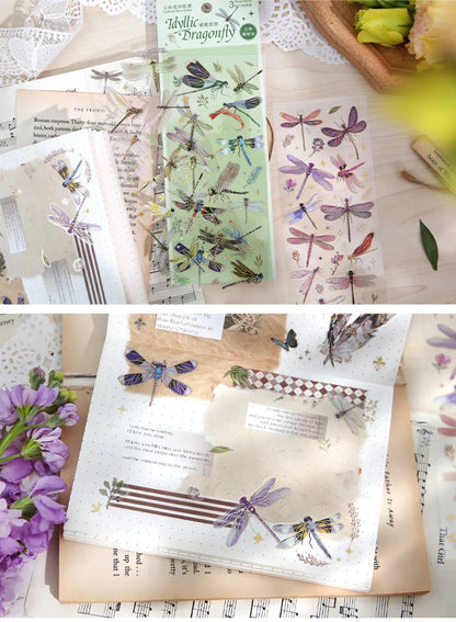 3pcs Kawaii Feather Dragonfly Bird Jellyfish Decorative Stickers Pack Scrapbooking Material Label Diary Phone Journal Planner