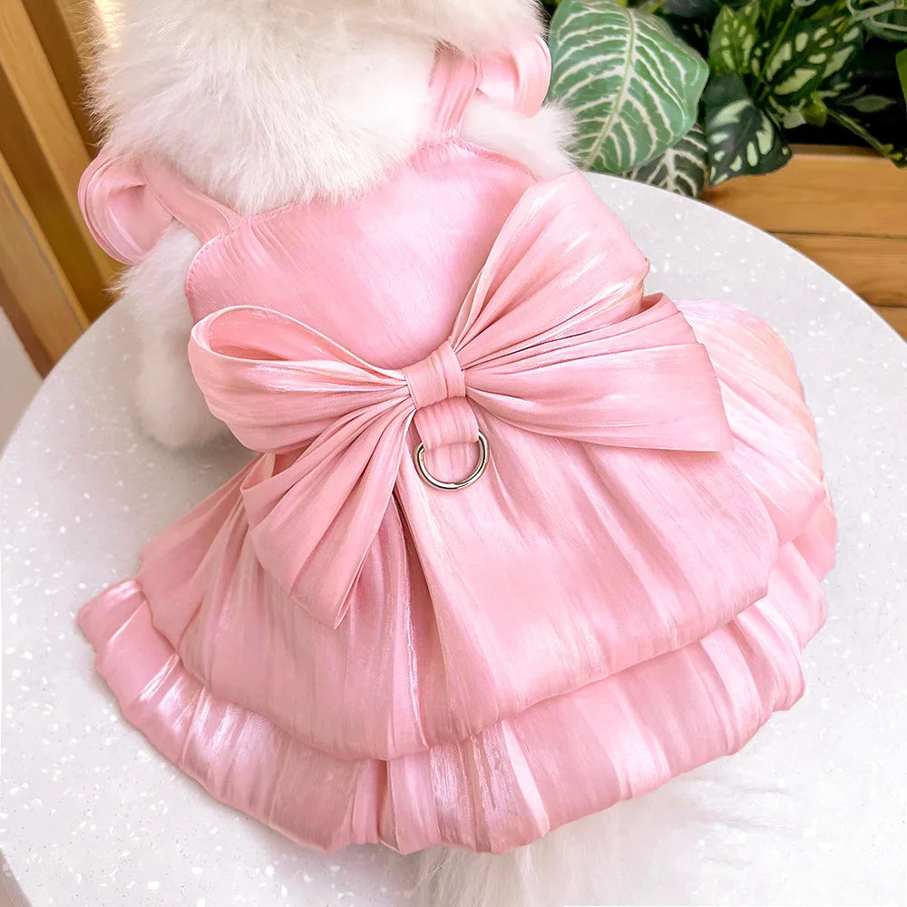 Big Bow Pet Wedding Dress with Buckle Luxury Dog Full Dresses for Small Dogs Pomeranian Poodle Puppy Cat Skirt mascotas Clothes