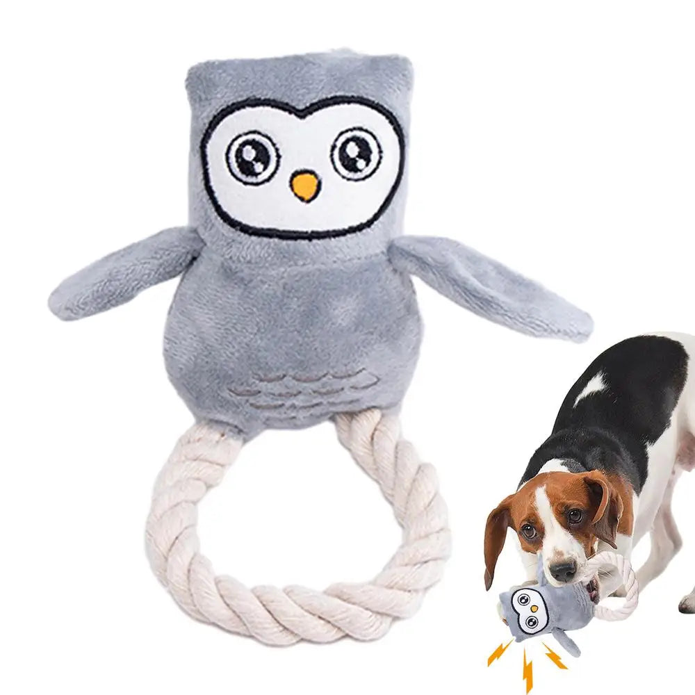 Dog Squeak Toys Owl Design Stuffed Dog Toys Durable Rope Plush Chew Fetch Brain Stimulating Toy Squeaky Pet Interactive Toy