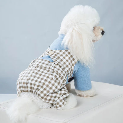 Winter Dog Clothes Bowknot Plaid Coat Thicken Jacket Pets Gentleman Outfits Warm Clothes Bowknot Jumpsuit Jacket Outfit Clothing