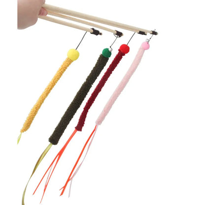 Cat Toy Cat Teaser Sticks Teasing Cats Stick Cats Toys Strips Ribbons Tassels Pet Cats Self-hi Interactive Biting Pet Supplies.