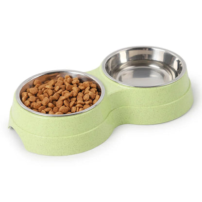 Pet Stainless Steel Bowls Double Puppy Dog Food and Water Bowls Set Cat Bowls Pet Feeder Dishes Dual Bowls for Small Dogs Cats