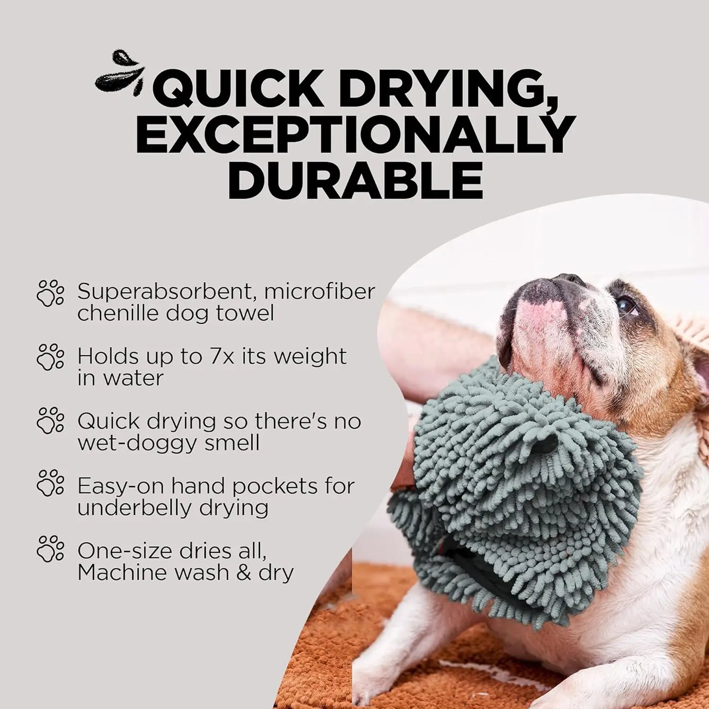 Pet Dog Towel, Super Absorbent Microfiber Towel with Hand Pockets, Quick Dry Shammy Towel Dog Bathing Supplies, Machine Washable