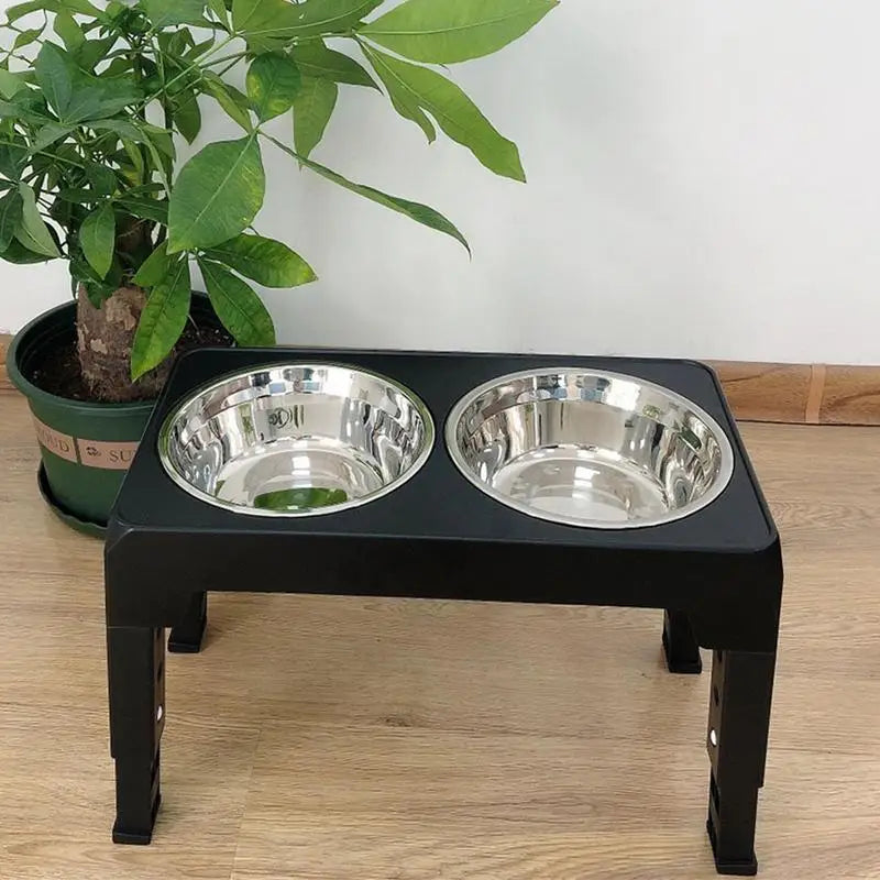 Elevated Stainless Steel Pet Feeding Bowls Height Adjustable Dog Bowl with Stand Cat Bowls Food Water Set with Two Bowls