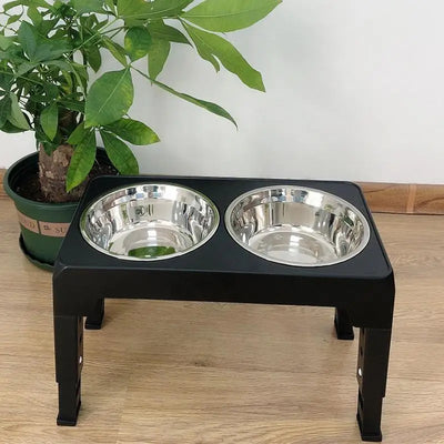 Elevated Stainless Steel Pet Feeding Bowls Height Adjustable Dog Bowl with Stand Cat Bowls Food Water Set with Two Bowls