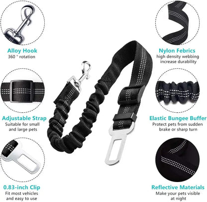 Adjustable Dog Seatbelt for Small Medium Large Dogs with Elastic Shock Absorbing Bungee Buffer Reflective Safety Dog Car Harness