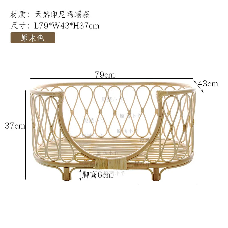 Japanese ins natural rattan dog cat pet bed teddy kennel princess bed summer removable cage