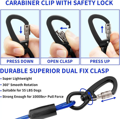 Double-headed Dog Tie Out Cable Leash, Long Steel Wire Rope, Outdoor Dogs Straps, Adjustable Running Rope Supplies