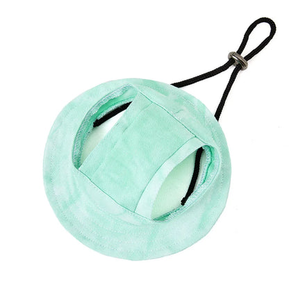 Adjustable Dog Hat Fashion Tie-dyed Pet Bucket Hats with Ear Holes Round Brim Dog Cap Outdoor Sun Bonnet Cat Cap Pet Accessories