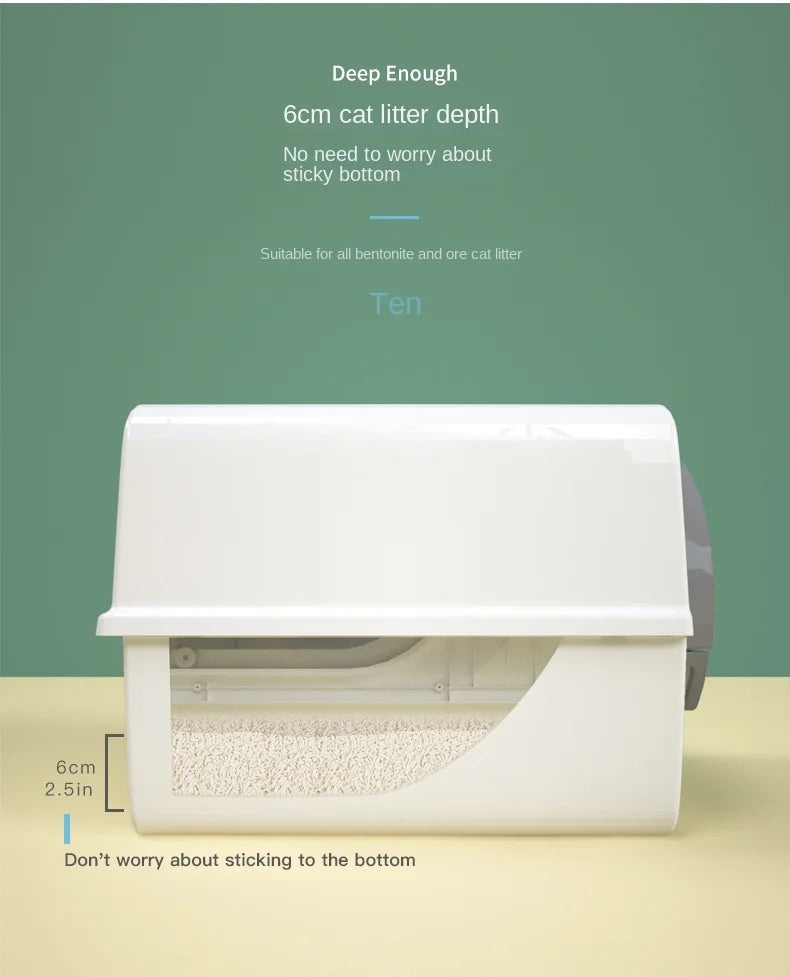 Large Fully Closed Semi-Automatic Cat Litter Box Easy Clean with Durable Plastic Hand-Pulled Shovel Accessory Cat Toilet
