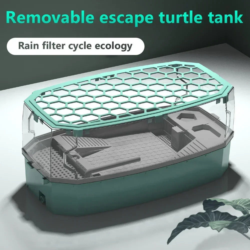 Large Transparent Turtle Tank with Basking Platform High Definition PET+ABS Plastic Anti Drop Aquarium Fish Tank Reptiles Box