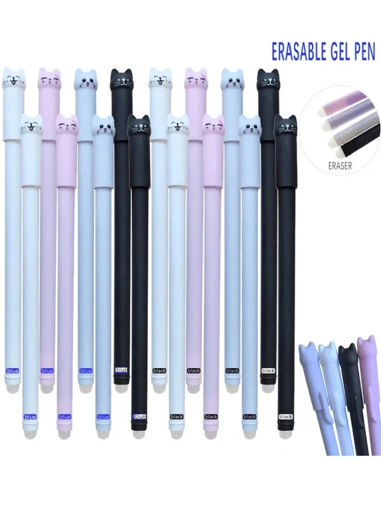 4/8/12pcs Creative Cat Erasable Gel Pens Set 0.5mm Washable Handle Magical Blue/Black Ink Erasable Refills Rod Writing Stationer