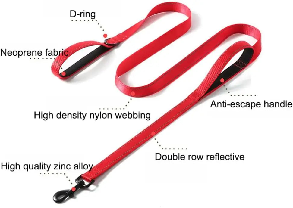 6FT Heavy Duty Dog Leash for Large Medium Dogs, Reflective Double Handle Dog Leash Lead for Traffic Control Husky Pet Accessorie