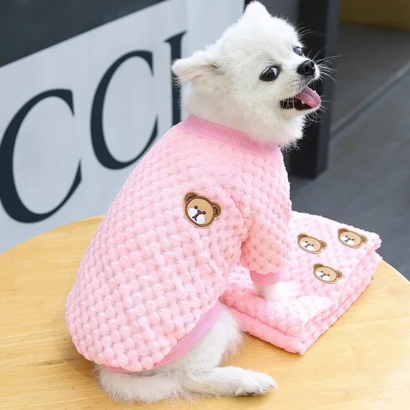 New Warm Fleece Pet Clothes Cute Print Coat Small Medium Dog Cat Shirt Jacket Teddy French Bulldog Chihuahua Winter Outfit