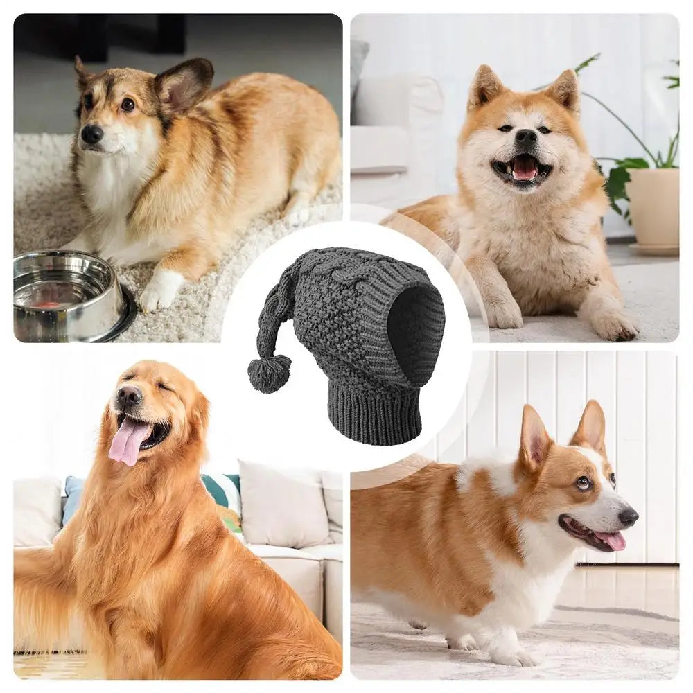 Dog Knit Hat With Earmuff Winter Dog Knitting Caps Soft Puppy Warm Hood Neck And Head Protector Knitting Hat Cute Pet Apparel