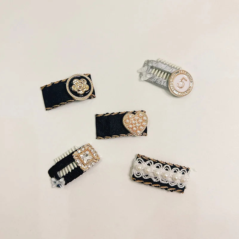 Lovely Pearl Pet Head Wear Black and White Ribbon York Dog Neck Collar Cat Hair Clip Dog BB Clips Teddy Bear Hair Accessories