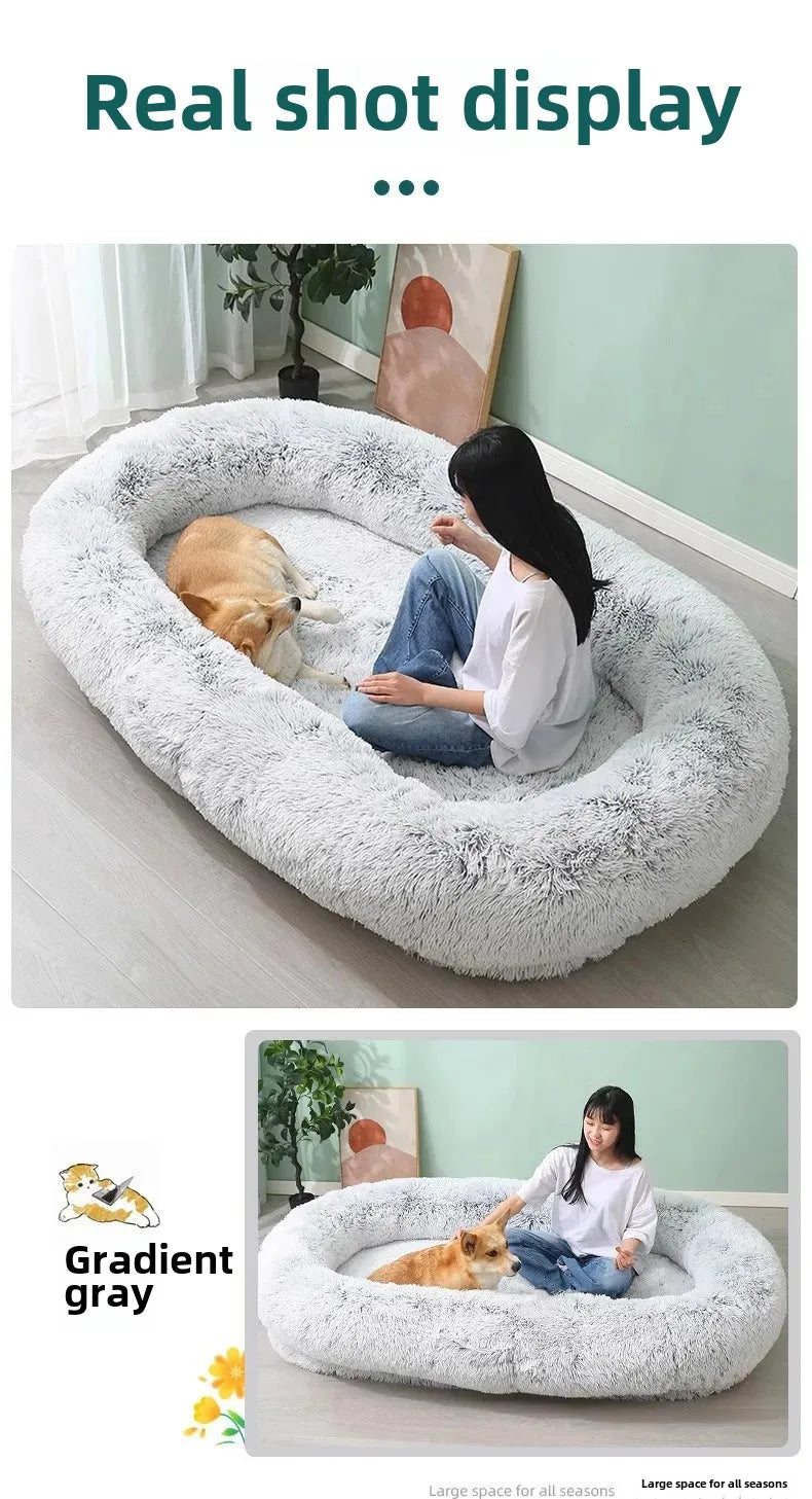 Plush Pet Bed with Pillow Quilt Winter Warm Large Foam Pad Pet Sleeping Pad Sofa Bed Removable and Washable Pet Kennel