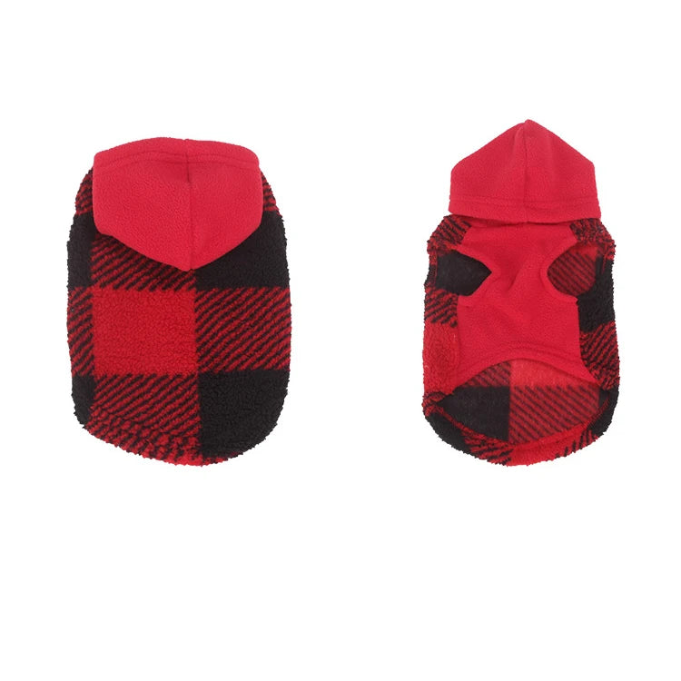 Plaid Dog Hoodie Christmas Pet Clothes Fleece Sweater with Leash Hole for Small Medium Dogs, Soft Winter Warm Dog Sweatshirt
