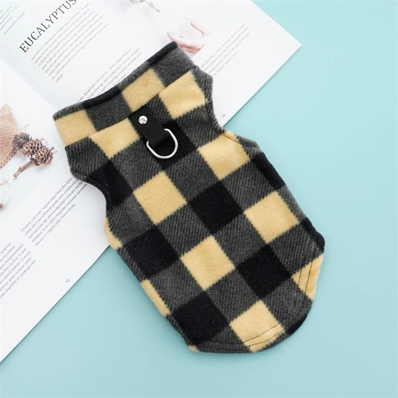 Autumn Fleece Pet Dog Clothes Solid Color Harness Outfits Walking Warm Vest for Small Medium Puppy Plaid Chihuahua Cat Jackets
