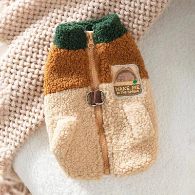 Cute winter dog clothes, warm puppy sweaters, wool grain color block traction vests, warm clothes for small and medium-sized dog