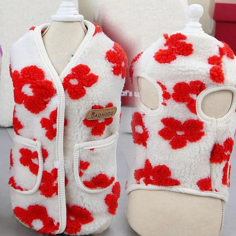 Dog Cold Weather Clothes Warm Open Back Winter Pet Clothes Cute Printed Floral Pattern Clothing For Daily Wear Walks Soft