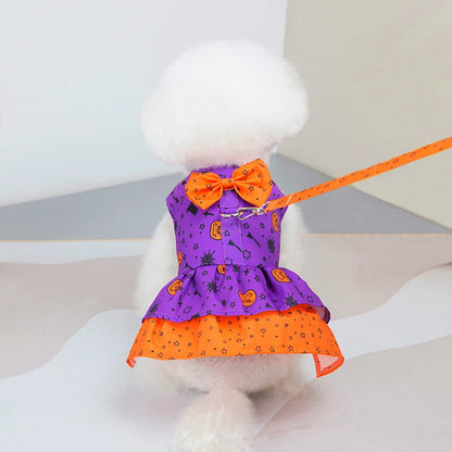 Luxury Bowknot Dog Dress for Small Dogs Summer Yorkie Chihuahua Girl Puppy Dog Clothes Princess Harness Dress and Leash Set