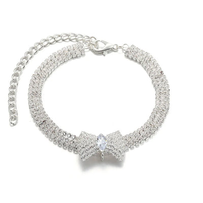 Adjustable Crystal Pet Necklace Cute Rhinestone BowTie Dog Collars Kitten Puppy Jewelry Necklace Photo Props for Small Animals