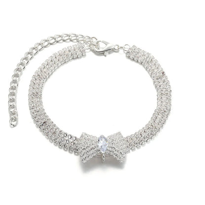 Adjustable Crystal Pet Necklace Cute Rhinestone BowTie Dog Collars Kitten Puppy Jewelry Necklace Photo Props for Small Animals
