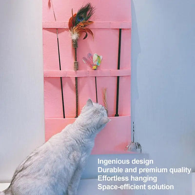 Cat Toy Organizer Wall Organizer Storage Bag Pet Toy Container Cat Teaser Wand Holder Space Saving Wall Storage Felt Bag Indoor