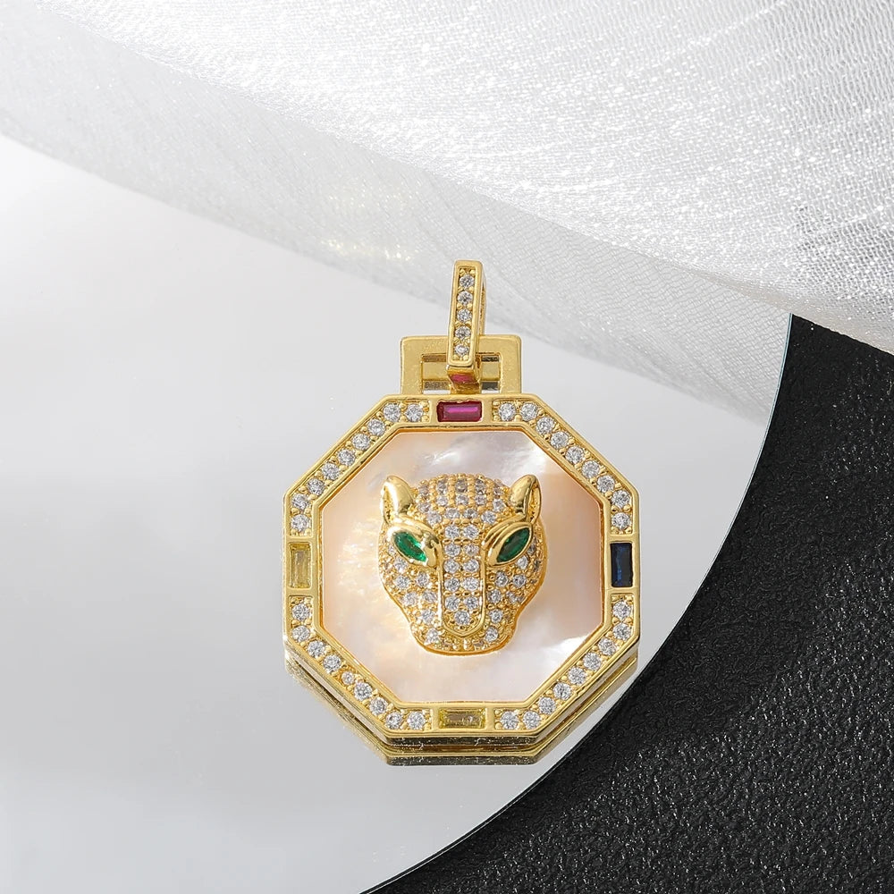 Juya 18K Real Gold Plated Cubic Zircon Bear Lion Bird Tiger Panther Head Leopard Charms For DIY Pendant Necklace Bracelet Making