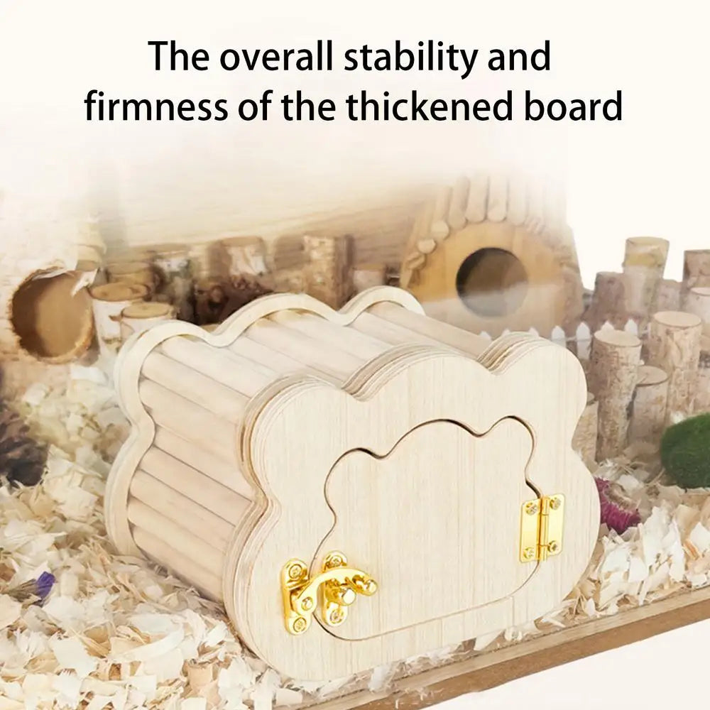 Wooden Hamster Hideout Cute Cloud-Shaped Tiny Wooden House Small Animals Habitat Hut Pets Pets WoodlandHouse Habitats Decor