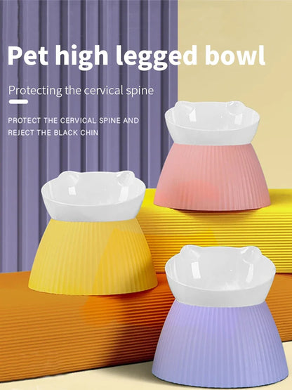 1pc Elevated Cat Bowls with Raised Stand,15 Tilted Cat Design Neck Guard Stand Pet Food Water Feeder Bowl for Cats Or Small Dogs