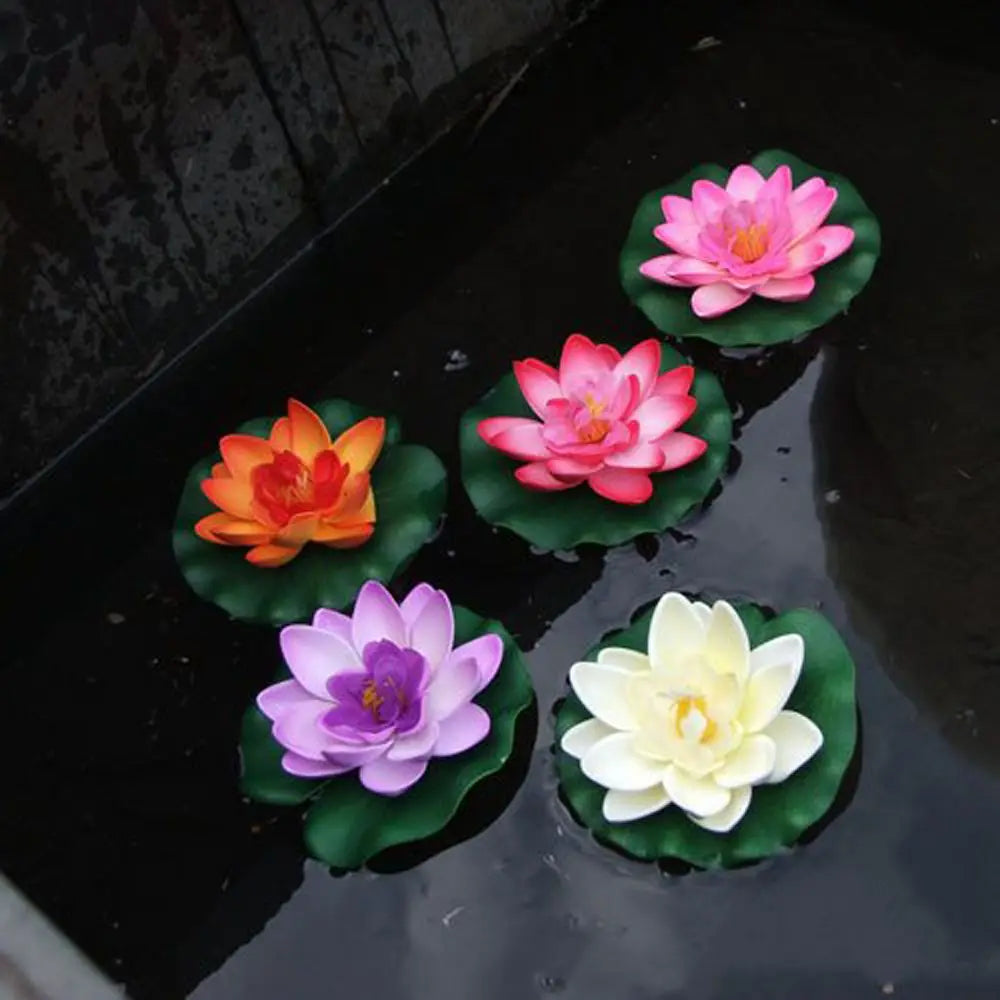 Uxcell 10PCS 10cm Aquarium Floating Artificial Flower Fake Lotus Plant Pond Micro Landscape Garden Fish Tank Tools Accessories