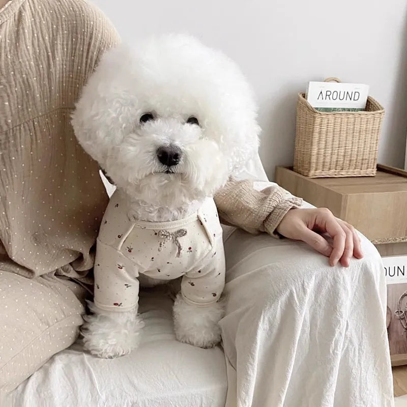 Cute Cherry Print Dog Pajamas Spring Soft Pet Jumpsuit for Small Dogs Chihuahua Bichon Costume Cat Coat Four Legs Dog Clothes