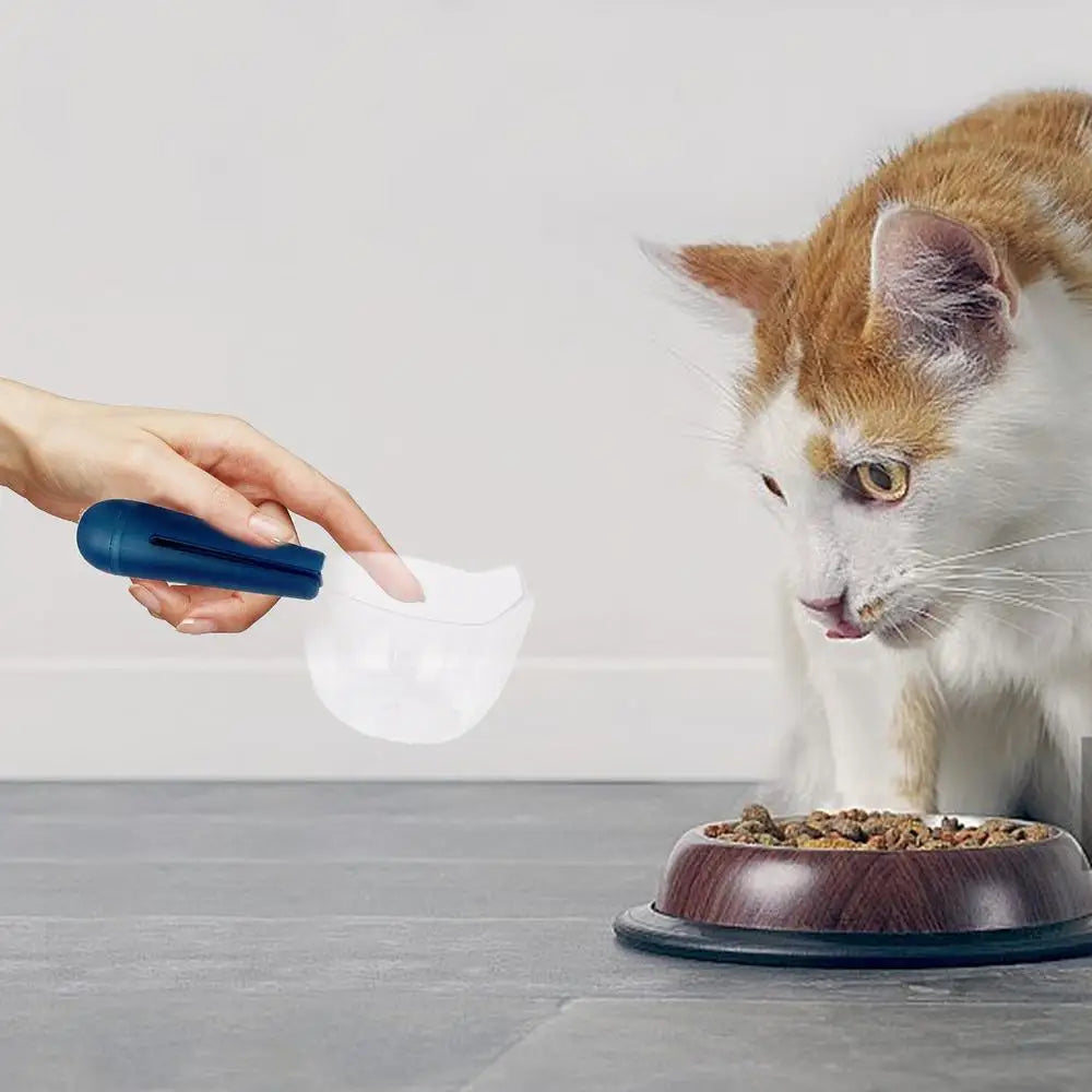Dog Food Scoop Cat-Ear Shape Food Scoopers Kitten Food Measuring Cups Clear Convenient Scoops Bag Sealing Clip for Dry Dogs