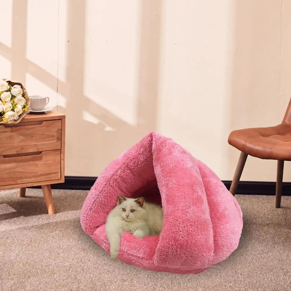 Hooded Cat Bed Cave Soothing Triangular Plush Cave Bed Cat Tent Semi-Open Winter Pet Supplies Creative Non-Slip Bottom For Pets
