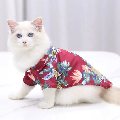 Summer Dog Shirt Hawaiian Beach Pet Clothing Coconut Tree Flower Print Puppy T-Shirt for Small Dogs Cats Vest Camp Shirt for Pug