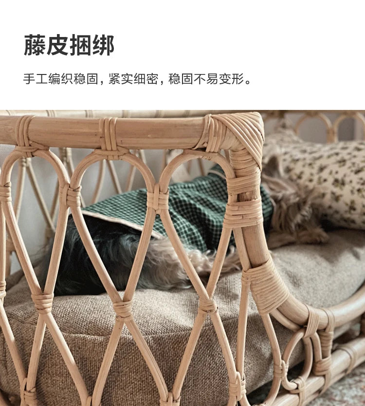 Japanese ins natural rattan dog cat pet bed teddy kennel princess bed summer removable cage