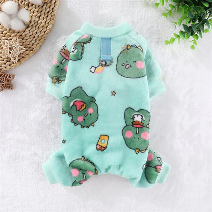 Soft Flannel Dog Pajamas for Small Medium Large Dogs, Cartoon Animals Bear Dinosaurs Print Puppy Onesie Winter Dog Jumpsuit