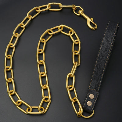 Chain Dog Leash Chew Proof, Metal Slip Chain Dog Leash with PU Handle, Heavy Duty Leashes for Medium Large Dogs Training Walking