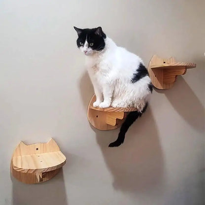 Cat Hammock Set Wall Mounted Cat Climbing Wooden Shelves and Jumping Platform Scratching Post for Cat Playing and Sleeping