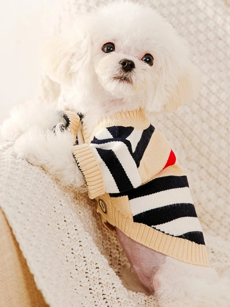 Autumn Winter Dog Clothes Chihuahua Bichon Pet Dog Sweater Soft Striped Cardigan Coat Puppy Warm Knitted Jacket Dog Girl Costume