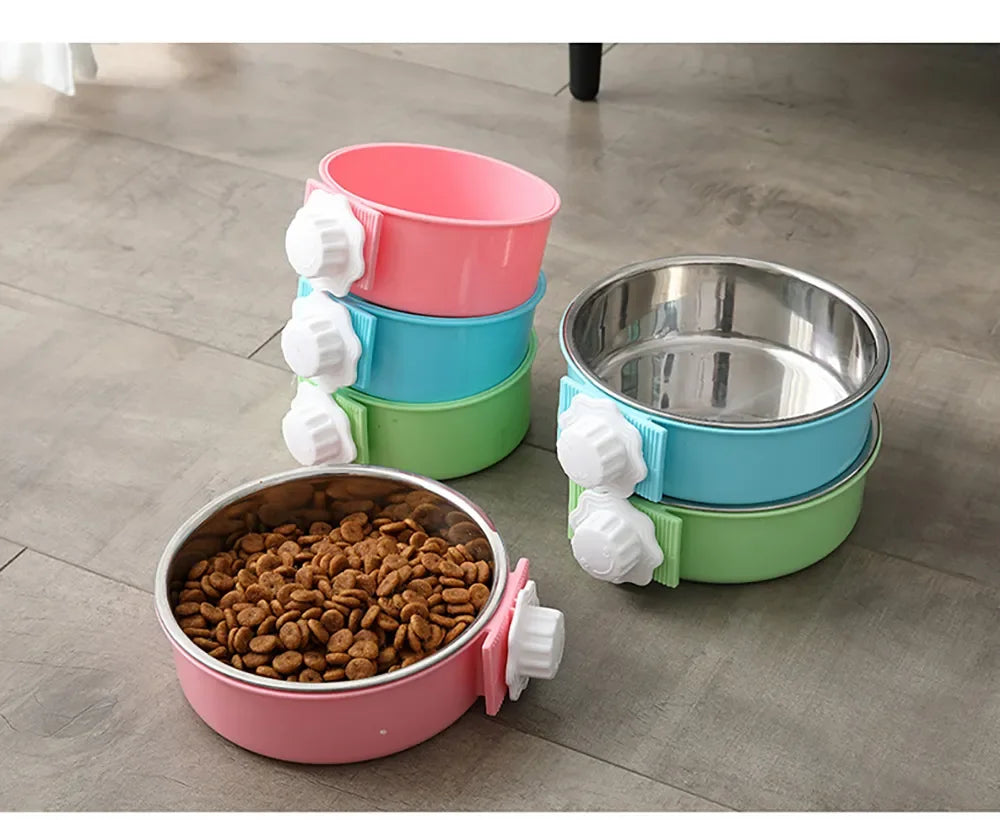 Pet Bowl Can Hang Stationary Dog Cage Bowls Stainless Steel Dog Cat Hanging Bowls Feeding Container for Small Dogs Accessorie