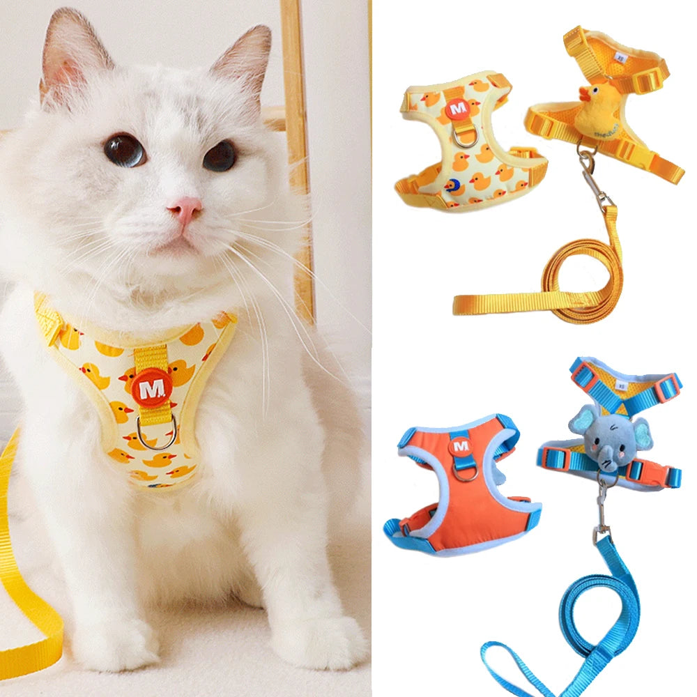 No Pull Cat Harness and Leash Set for Walking Escape Proof, Adjustable Nylon Mesh Cute Cat Harness for Cats Small Medium Dogs