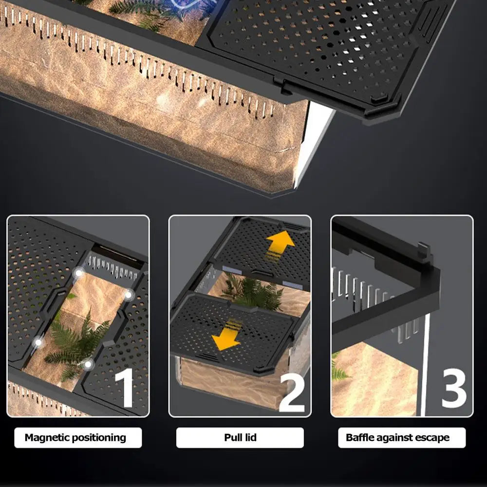 Lizard Tank Transparent Snake Tank Lizard Terrarium Small Reptile Habitat Breeding Box Amphibians Enclosure Sliding Cover Keeper